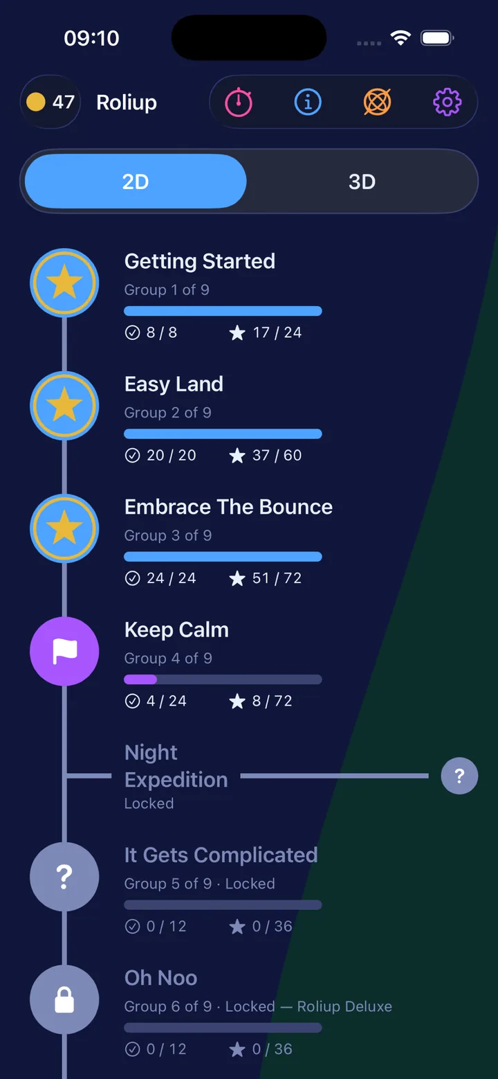 Roliup: 2D overview in night mode